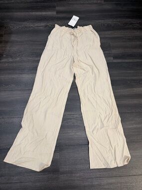 Zara Cream Wide-Leg Drawstring Pants